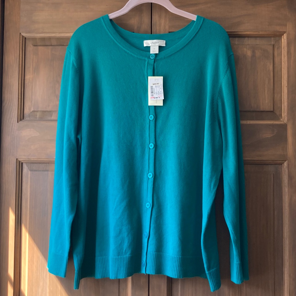 Nwt Cj Banks Teal Blue-Green Button-Up Cardigan Sweater 1x